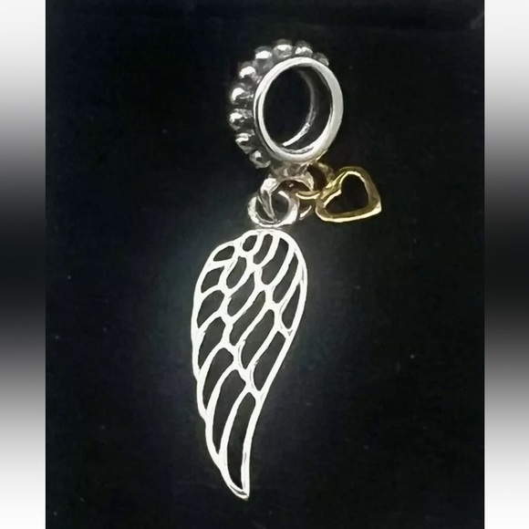 S925 Sterling Silver Dangling "Angel Wing and Gold-tone Heart Charm NWOT - Picture 5 of 9